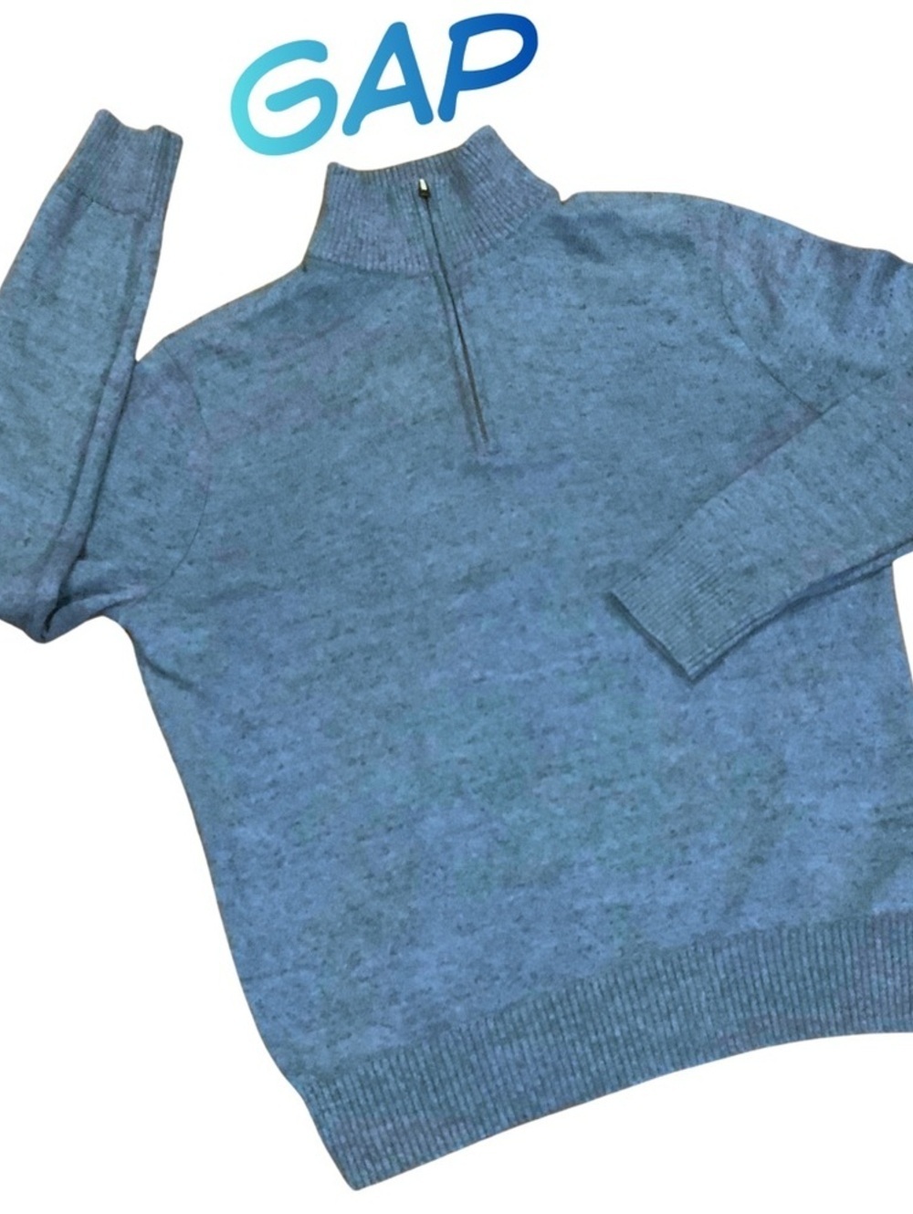 Gap Men's Blue-Gray Quarter-Zip Sweater Size L - Casual Knit Pullover